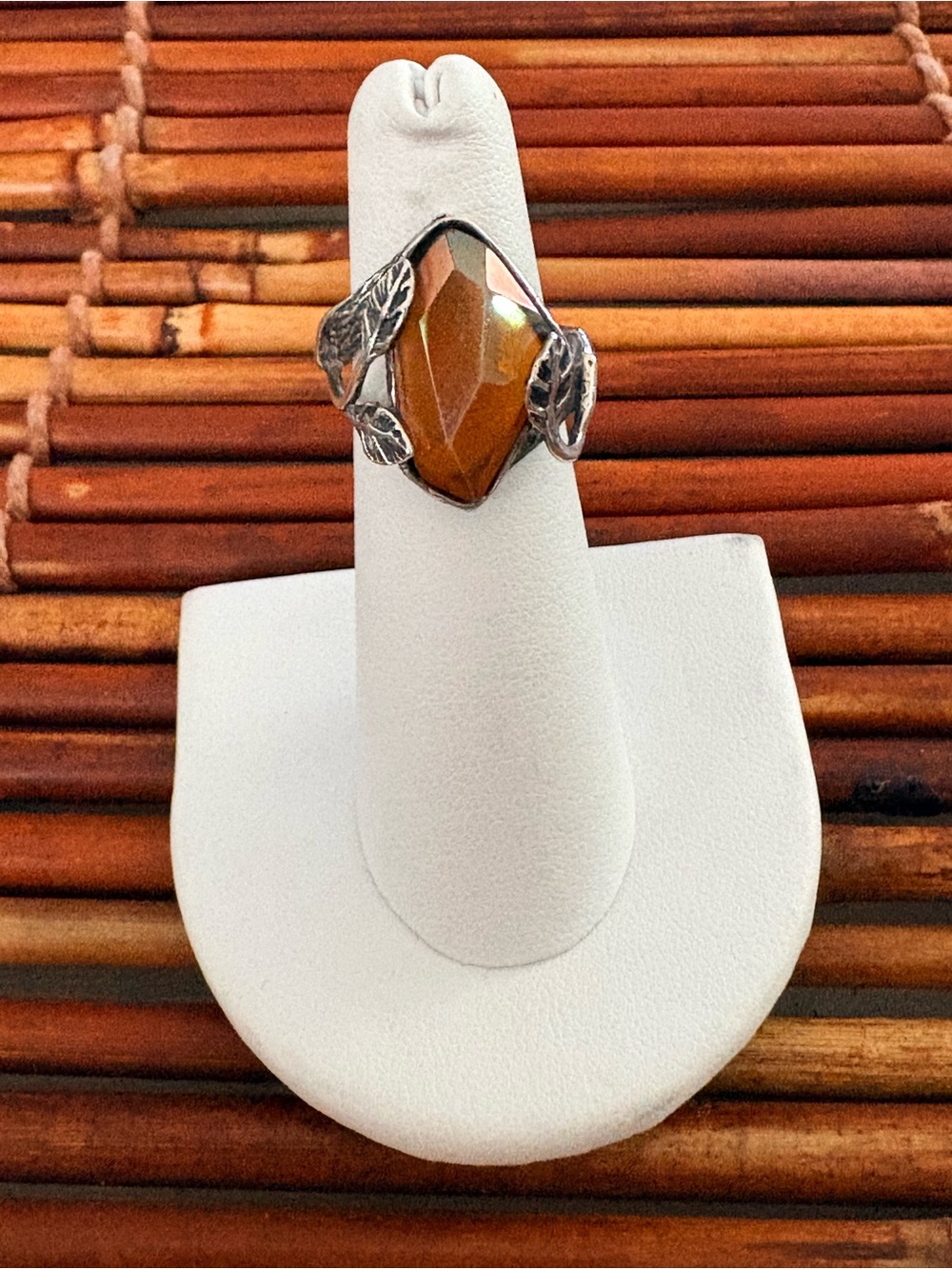 Silpada Brown Swarovski Crystal Ring - Sterling Silver Leaf Accents Size 5
